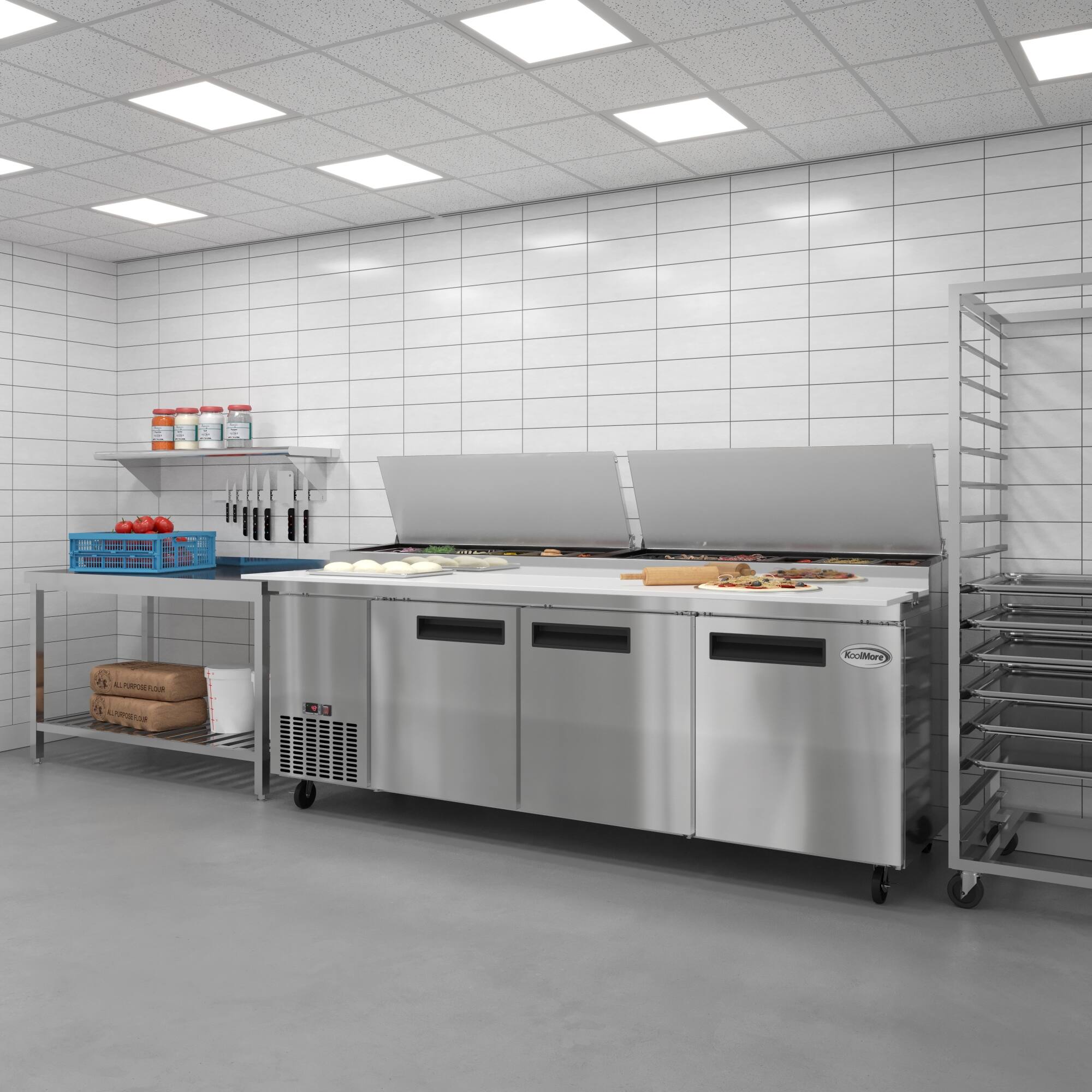 Alt View 1. Koolmore - 92 In. Three Door Commercial Pizza Prep Refrigerator in Stainless-Steel (KM-RPPS-3DSS) - Stainless-Steel.