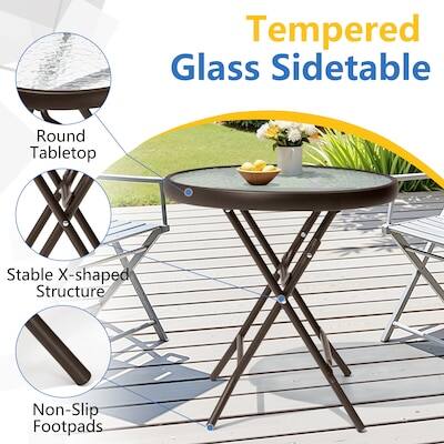 Tempered Glass Sidetable  
Round Tabletop  
Stable X-shaped Structure  
Non-Slip Footpads