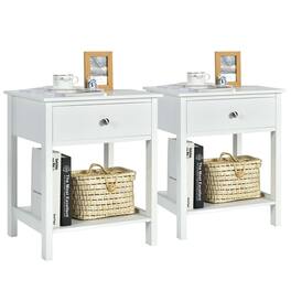 Gymax - 2PCS 2-Tier Nightstand Modern Side End Table w/ Drawer & Open Shelf - White