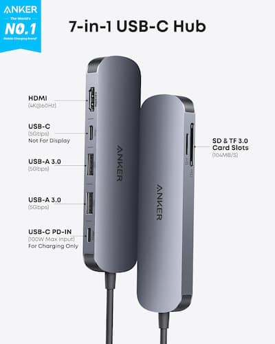 Anker USB C Hub, 7 in 1 Multi Port USB Adapter for Laptops, 4K Anker USB C Hub, 7 in 1 Multi Port USB Adapter for Laptops, 4K