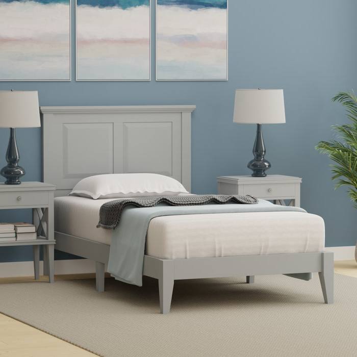 Back. Hivvago - Hivvago Twin Traditional Solid Oak Wooden Platform Bed Frame with Headboard - Gray.
