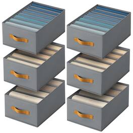 Dazzling Pops - Clothes Organizers and Storage - Fabric Jeans Organizer with Handles, Foldable Drawer Dividers for Clothes - Pale Grey 14in. 6 Pack(4/5/7 Grids)