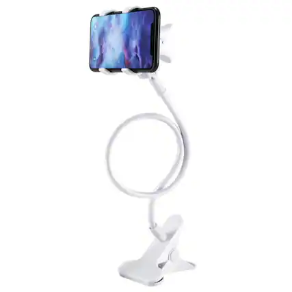 Front. Stock Preferred - 360º Flexible Lazy Bracket Mobile Phone Holder Stand White - White.