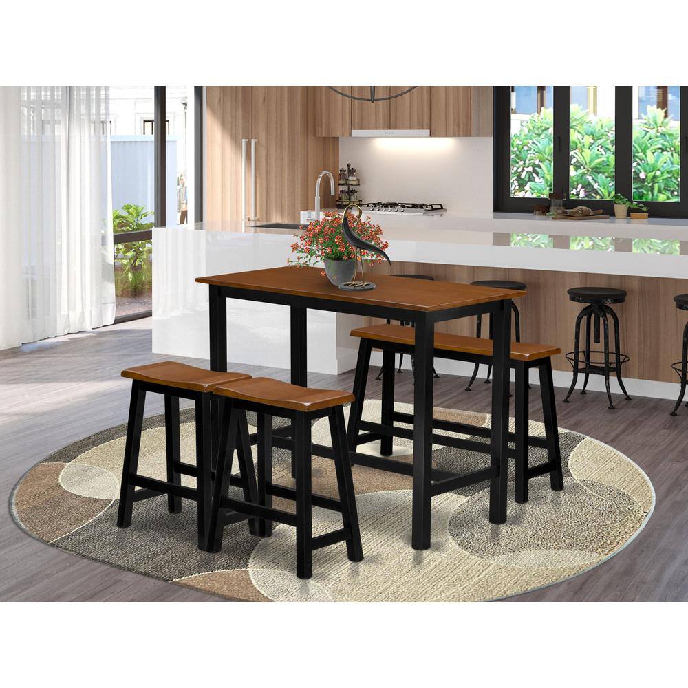 Angle. East West Furniture - East West Furniture 4 Piece Kitchen Dining Table Set Contains a Dining Room Table, 2 Stools with a Dining Table Bench - - Multi-Color.