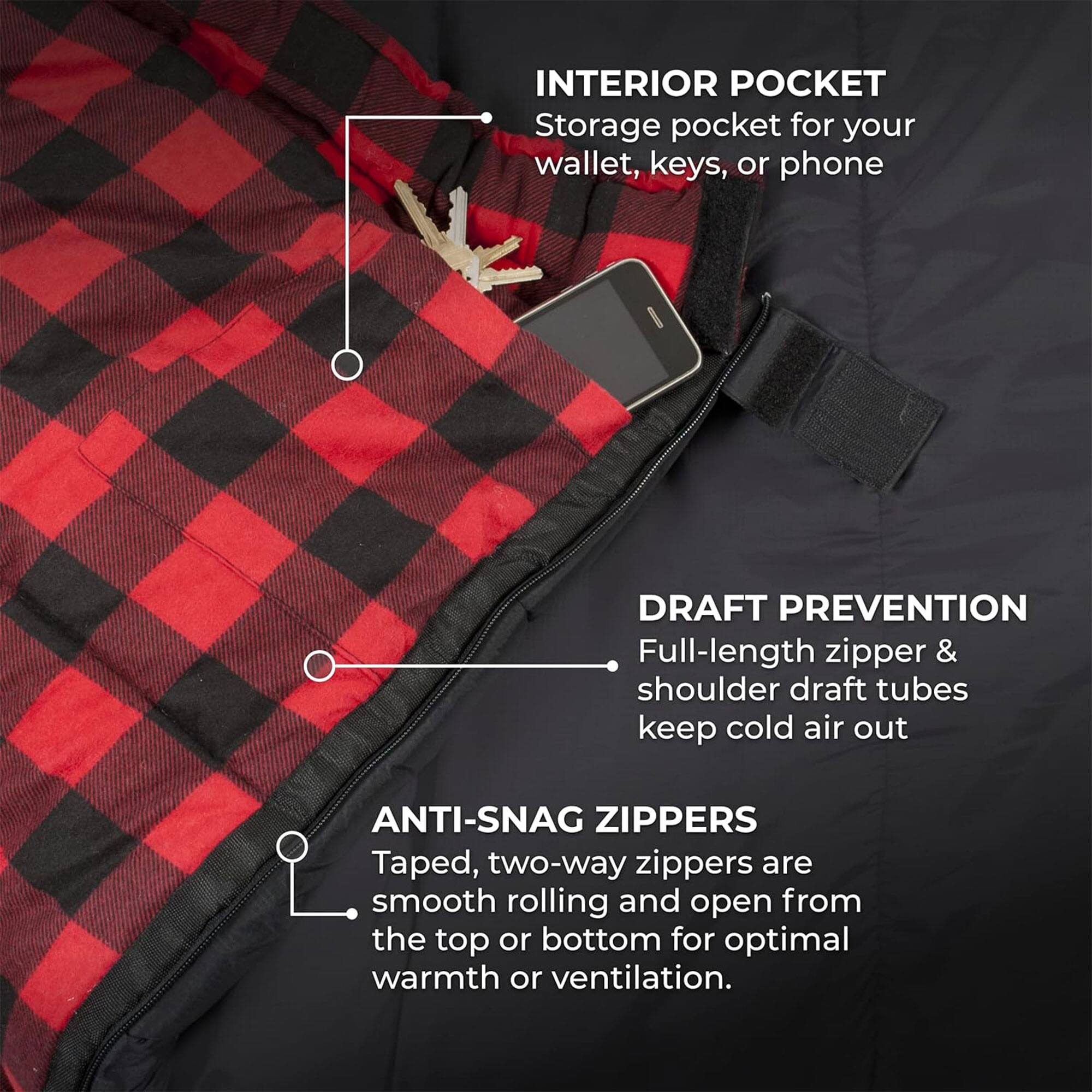 INTERIOR POCKET  
Storage pocket for your wallet, keys, or phone  

DRAFT PREVENTION  
Full-length zipper & shoulder draft tubes keep cold air out  

ANTI-SNAG ZIPPERS  
Taped, two-way zippers are smooth rolling and open from the top or bottom for optimal warmth or ventilation.