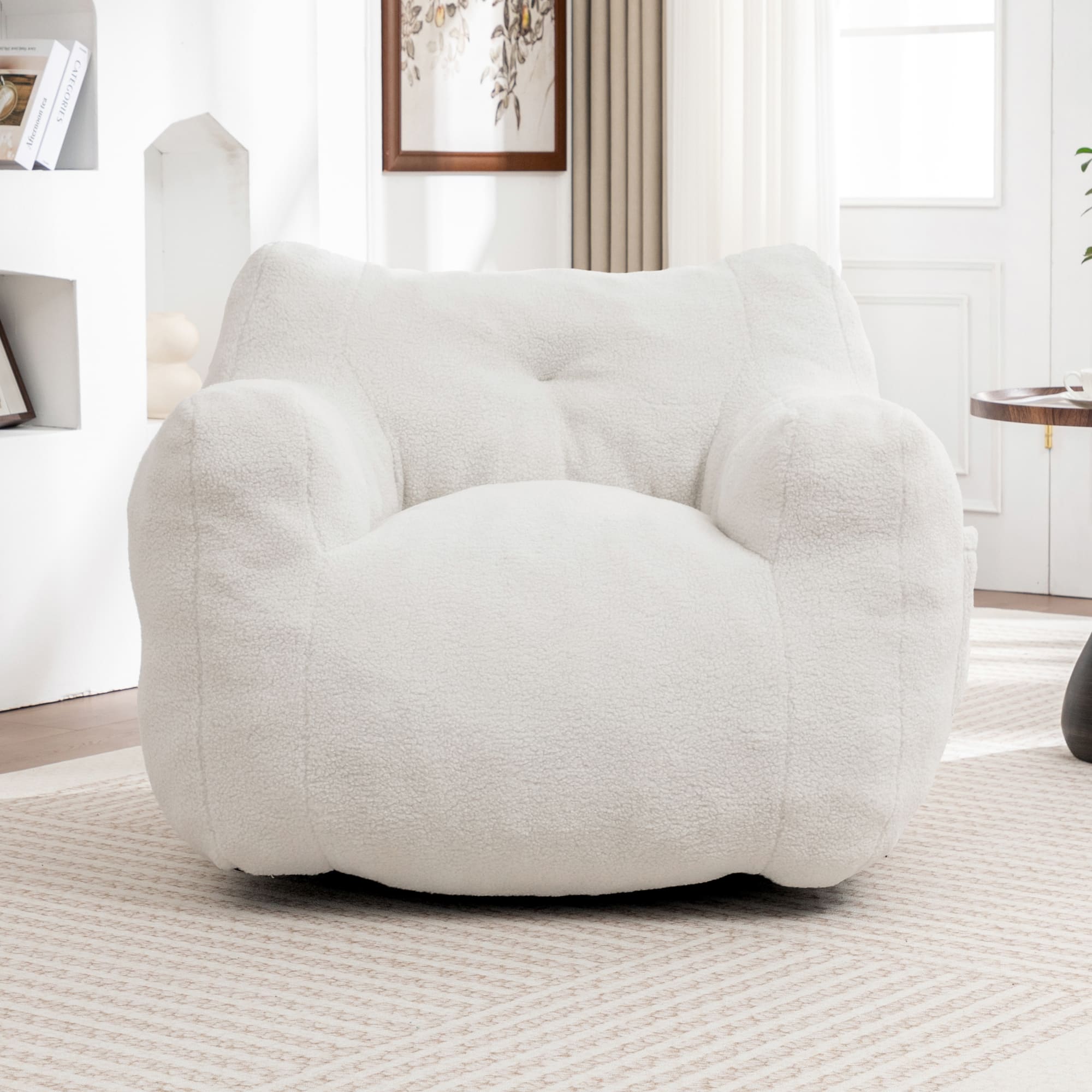 GOODSILO - Bean Bag Sofa Chair with Armrests - Stuffed High-Density Foam, Lazy Comfy Chair for Adults, Living Room, Bedroom Reading - White
