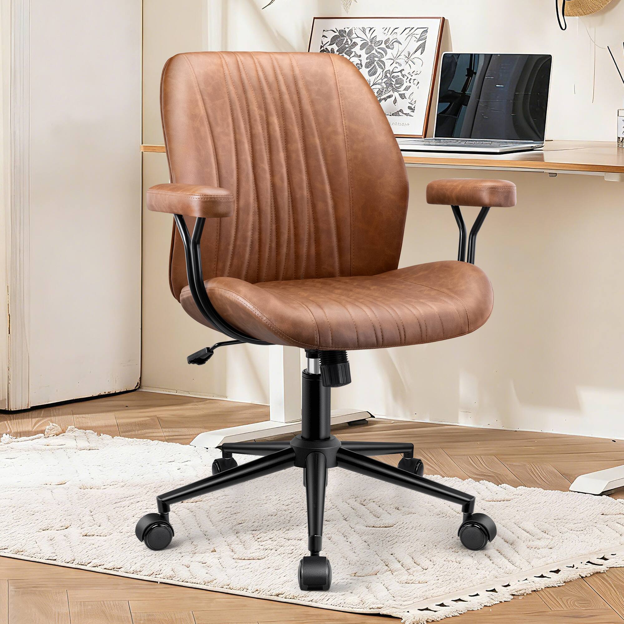 Brick Attic - Leather Office Chair with Removable Armrests, Mid Back Ergonomic Desk Chair with Lumbar Support, Adjustable Height - Brown price history on PriceWatchPro