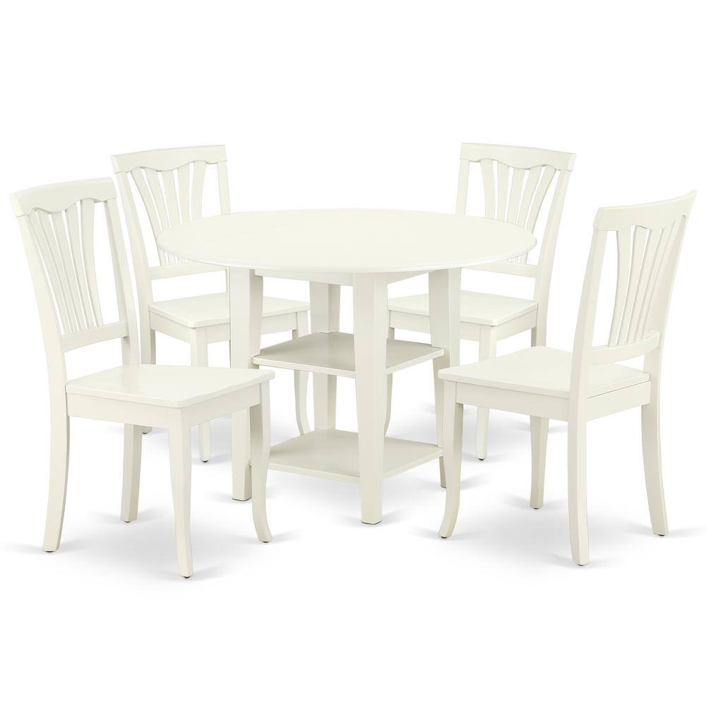 Back. East West Furniture - Dining Room Set Linen White - Brown.