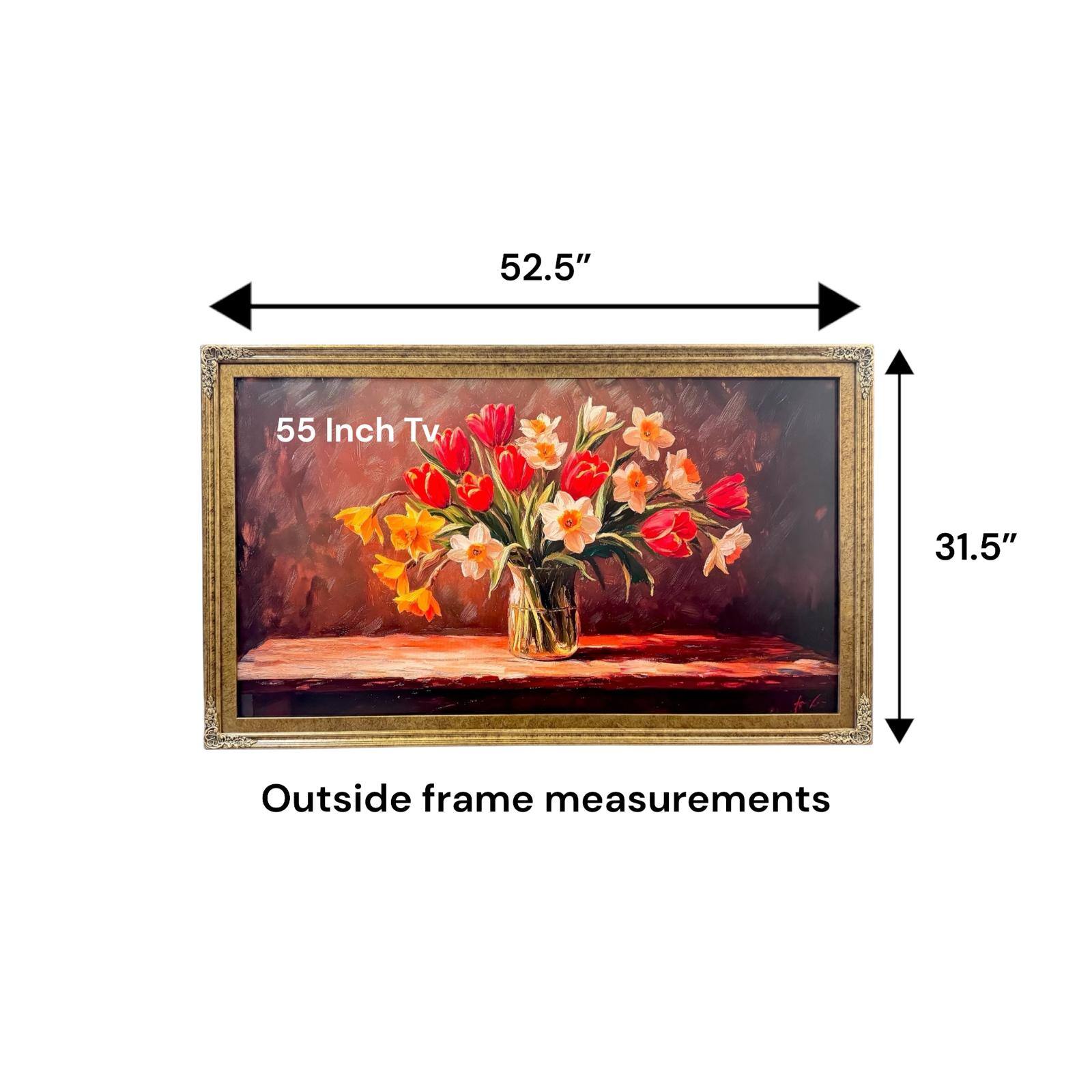 52.5" x 31.5" Outside frame measurements

55 Inch Tv