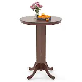 Costway - 30 Inch Wood Pub Round Dining Table with Pedestal Base Kitchen Diner Table - Brown