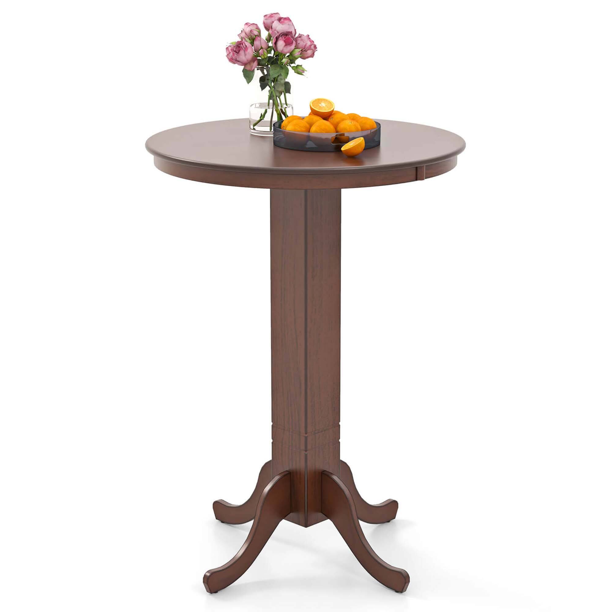 Front. Costway - 30 Inch Wood Pub Round Dining Table with Pedestal Base Kitchen Diner Table - Brown.