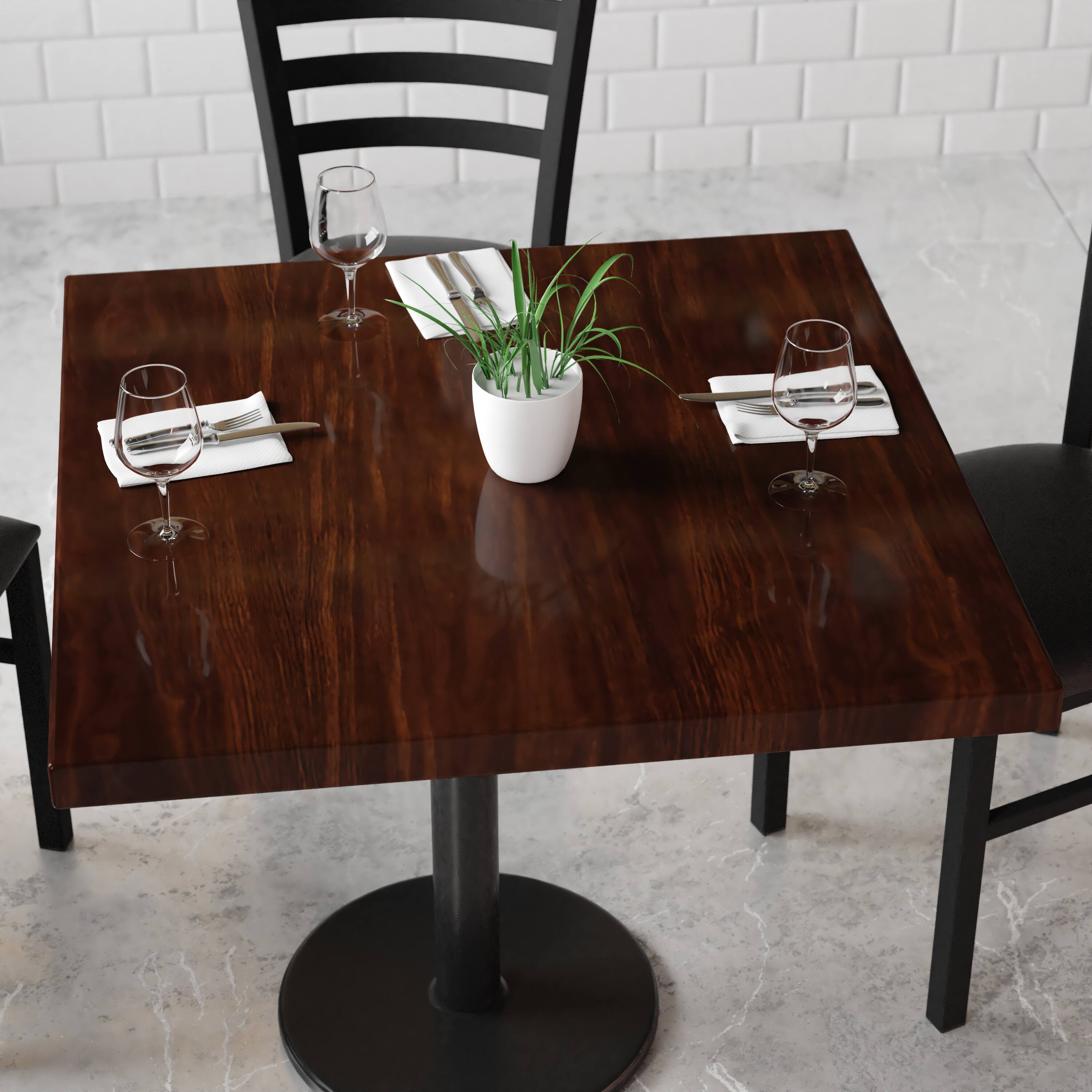 Alt View 3. Emma + Oliver - 36" Square High-Gloss Resin Table Top with 2" Thick Drop-Lip - Walnut.