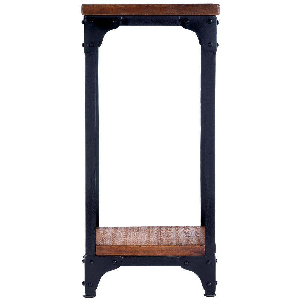 Back. Butler Specialty - Gandolph Industrial Chic Wood & Iron Pedestal Stand - Medium Brown.