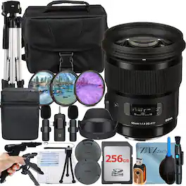 Bundle - Sigma - 50mm f/1.4 Art DG HSM Lens for Canon + 256GB Memory Card + Lavalier Microphone + ZeeTech - Black