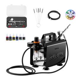 VEVOR - Airbrush Kit, 1/6 HP, Air Brush Kit with Air Compressor, 1 Dual-Action Professional Airbrush with 3 Tips, Hose - Black