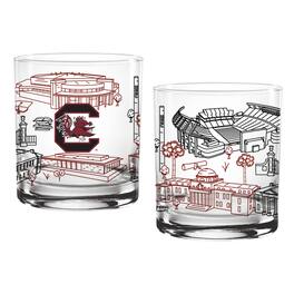 Indigo Falls - South Carolina Gamecocks Two-Pack 14oz. Campus Line Art Glass - Multicolor