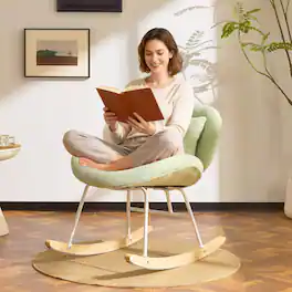 Winado - 25.6" Extra Wide Criss Cross Rocking Chair,Curved 115° Reclining Armless Glider w/Pillow & Solid Wood for Indoor Outdoor - Teddy-Seafoam Green