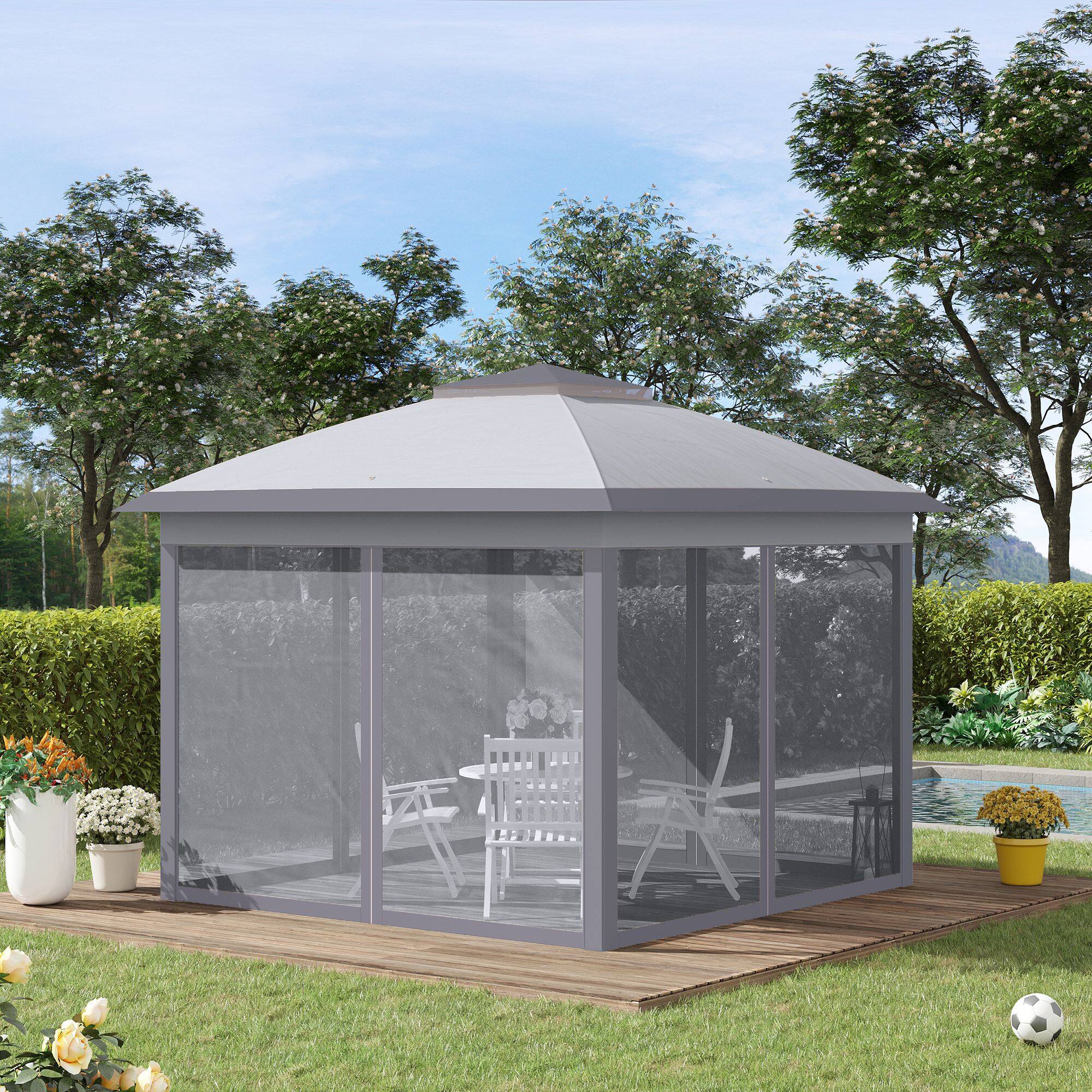 Alt View 1. Outsunny - 11' x 11' Pop Up Canopy Tent with Netting and Carry Bag, Instant Gazebo Sun Shelter, Tents for Parties - Gray.