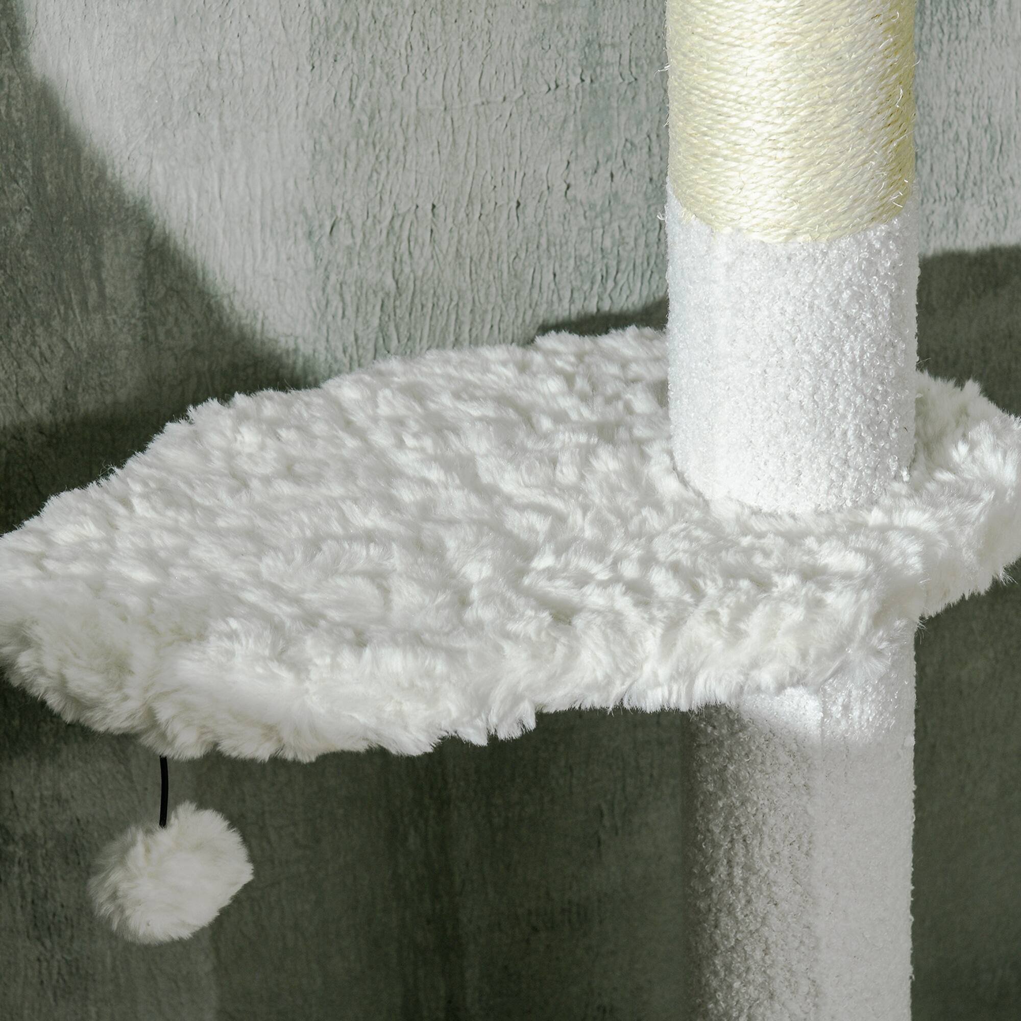 Alt View 5. Pawhut - Floor to Ceiling Cat Tree, Scratching Posts, 88.5"-100.5" Adjustable, Climbing Tower, Cloud Platforms, Toy Balls - White.