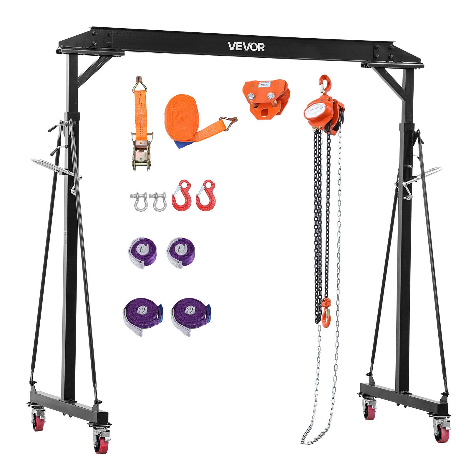 Alt View 5. VEVOR - Adjustable Gantry Crane, 2200 lbs Capacity, Portable Shop Lift Hoist with 95.7-142.9 in Height Adjustable,Manual Trolley - Black.