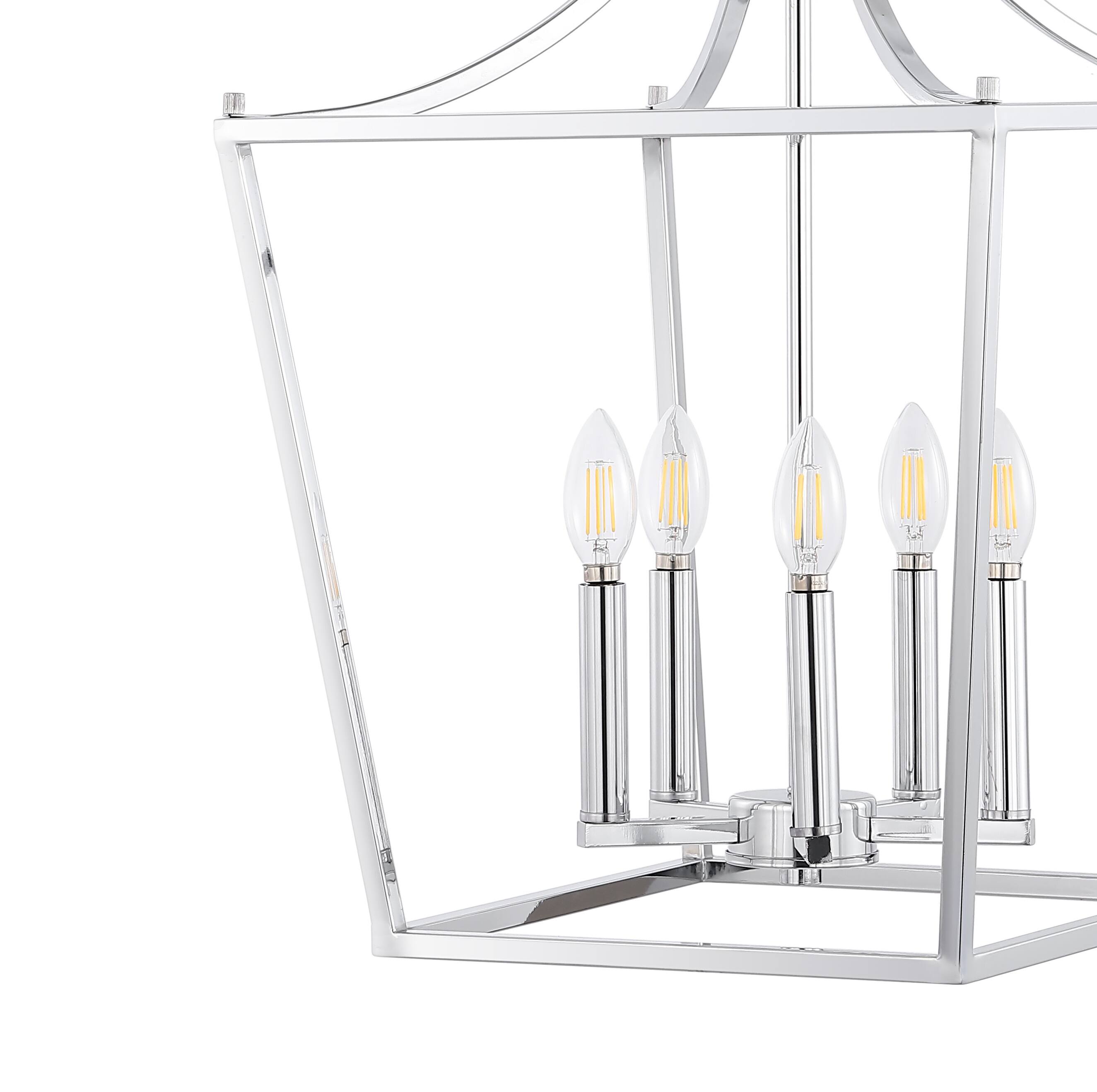 Alt View 4. Jonathan Y - Camden 16" 5-Light Iron Classic Midcentury Pendant Lantern, Chrome - Chrome.
