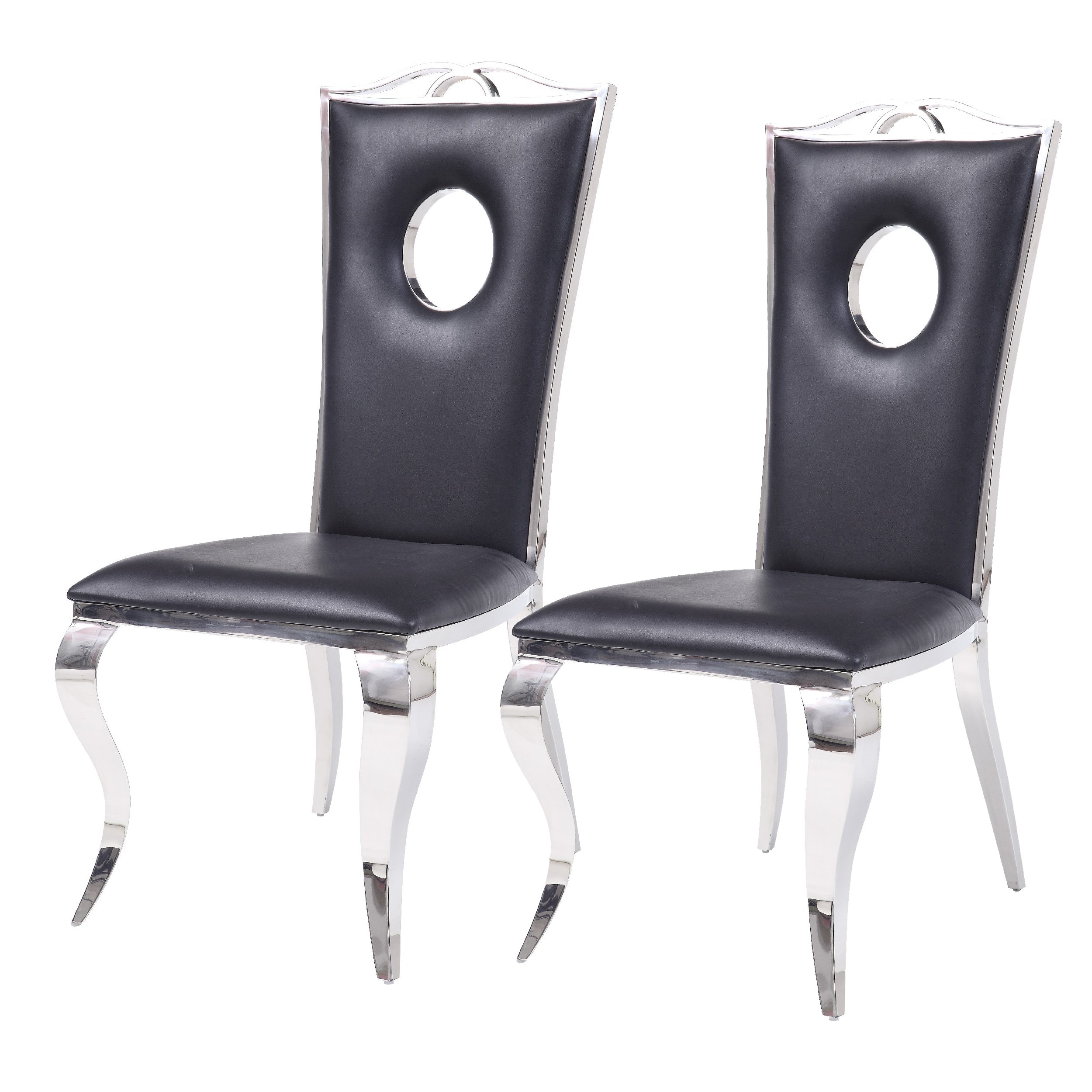 Manhattan Lane - 19 Inch Dining Side Chair, Faux Leather, Set of 2 - Black/Silver