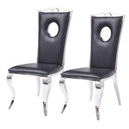 Manhattan Lane - 19 Inch Dining Side Chair, Faux Leather, Set of 2 - Black/Silver