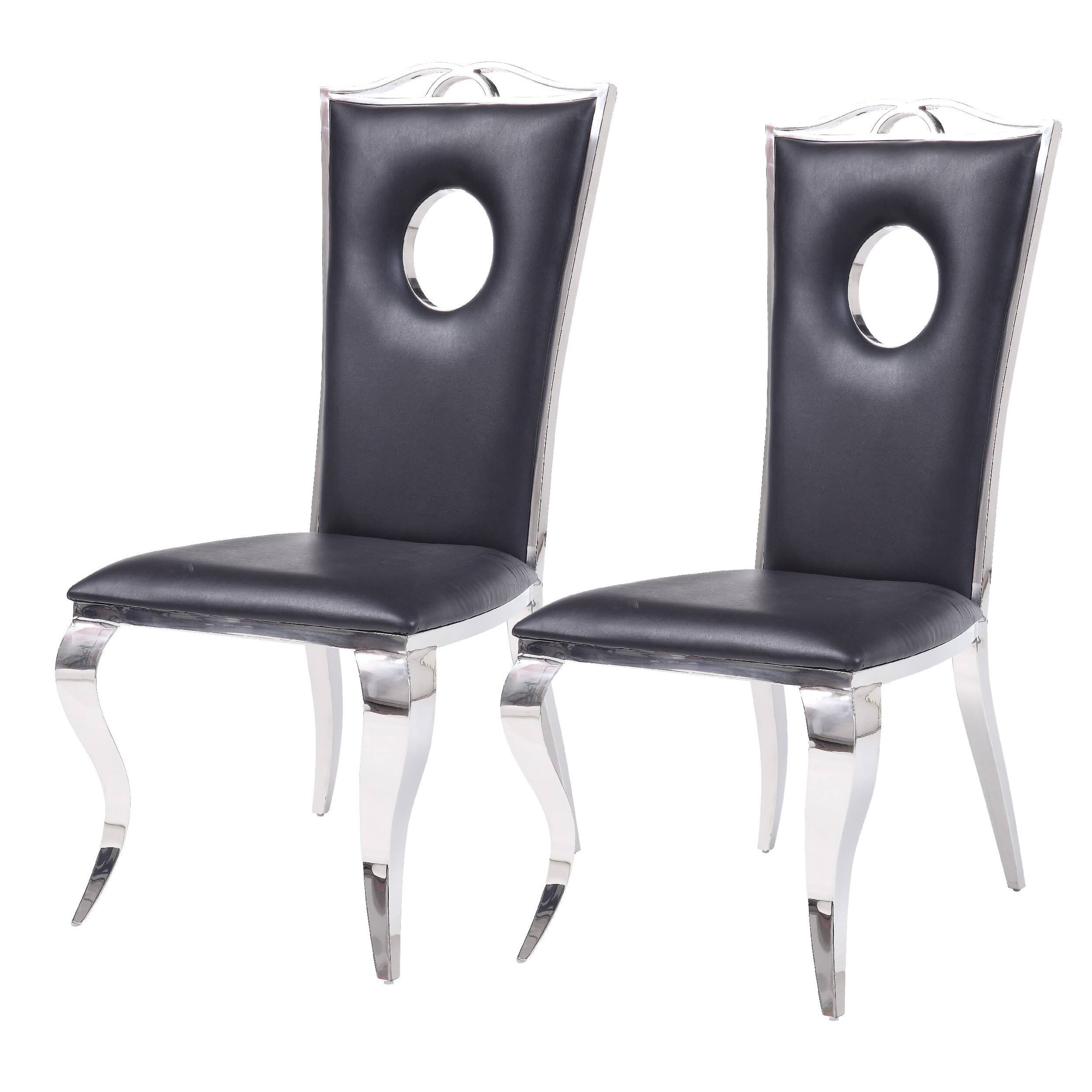 Front. Manhattan Lane - 19 Inch Dining Side Chair, Faux Leather, Set of 2 - Black and Silver.