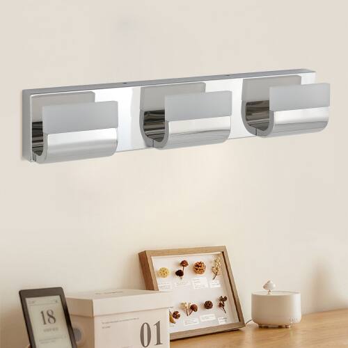 Alt View 2. LUCKY ONE - 3-Light LED Vanity Light, Chrome Bathroom Wall Fixture Over Mirror with Acrylic Shades - Chrome.