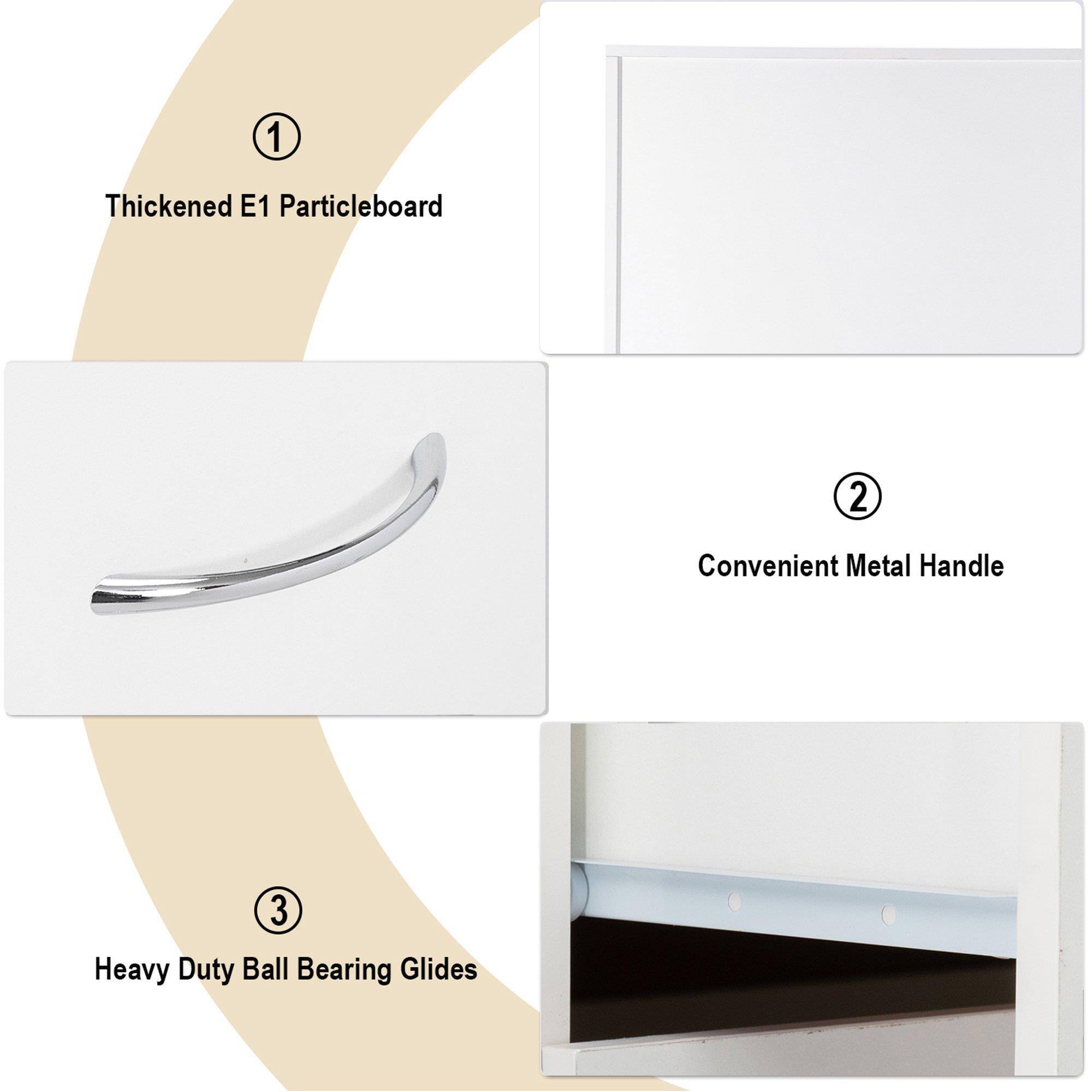 1. Thickened E1 Particleboard  
2. Convenient Metal Handle  
3. Heavy Duty Ball Bearing Glides