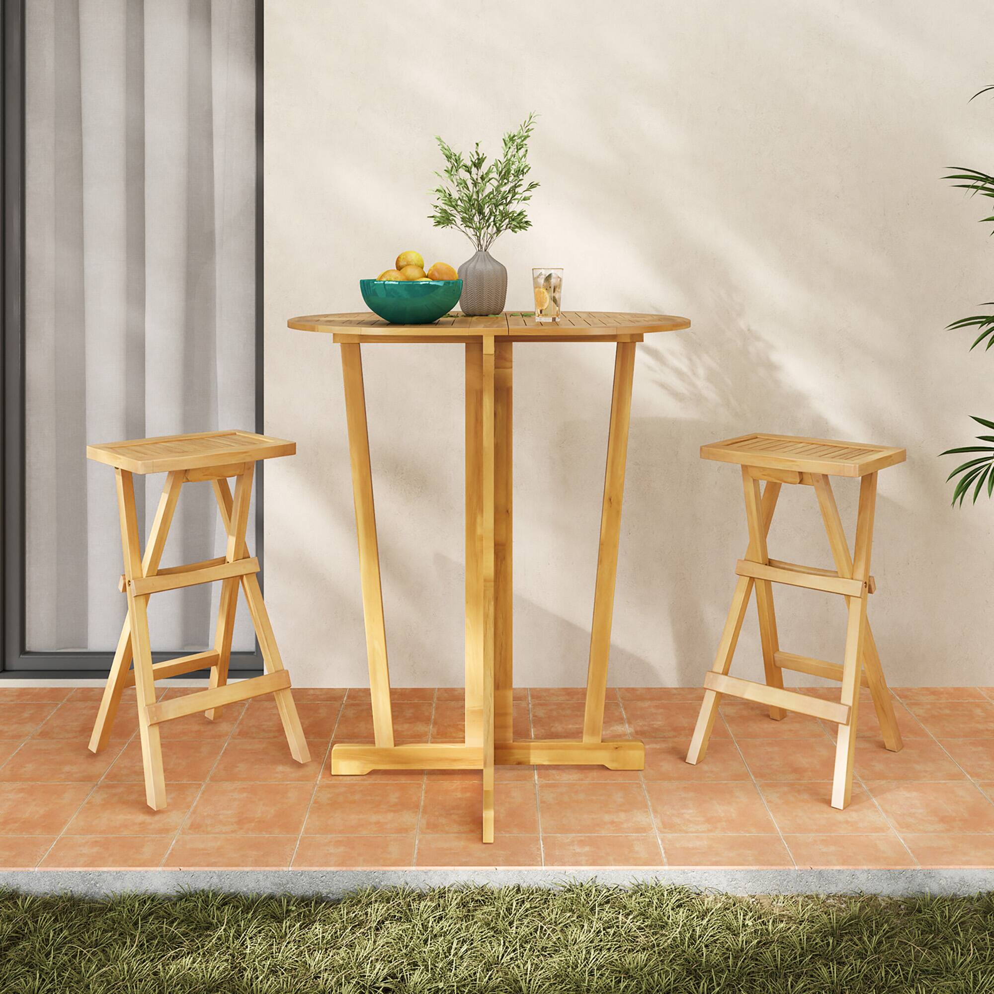 Alt View 1. Gymax - Gymax Outdoor Bar Stools Set of 2 w/ Countered Seat & Footrest Patio Bistro Stools - Natural.