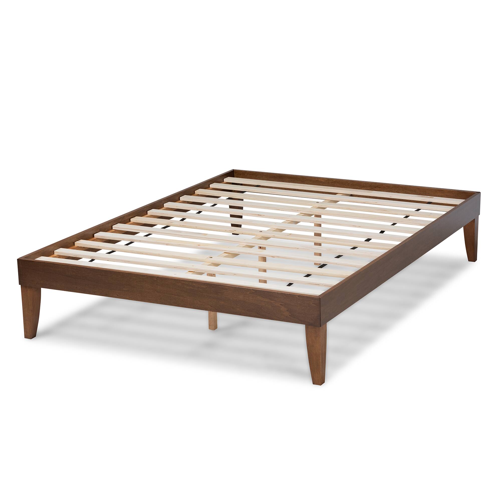 Left. Baxton Studio - Lucina Mid-Century Modern Walnut Brown Finished Platform Bed Frame - Brown.