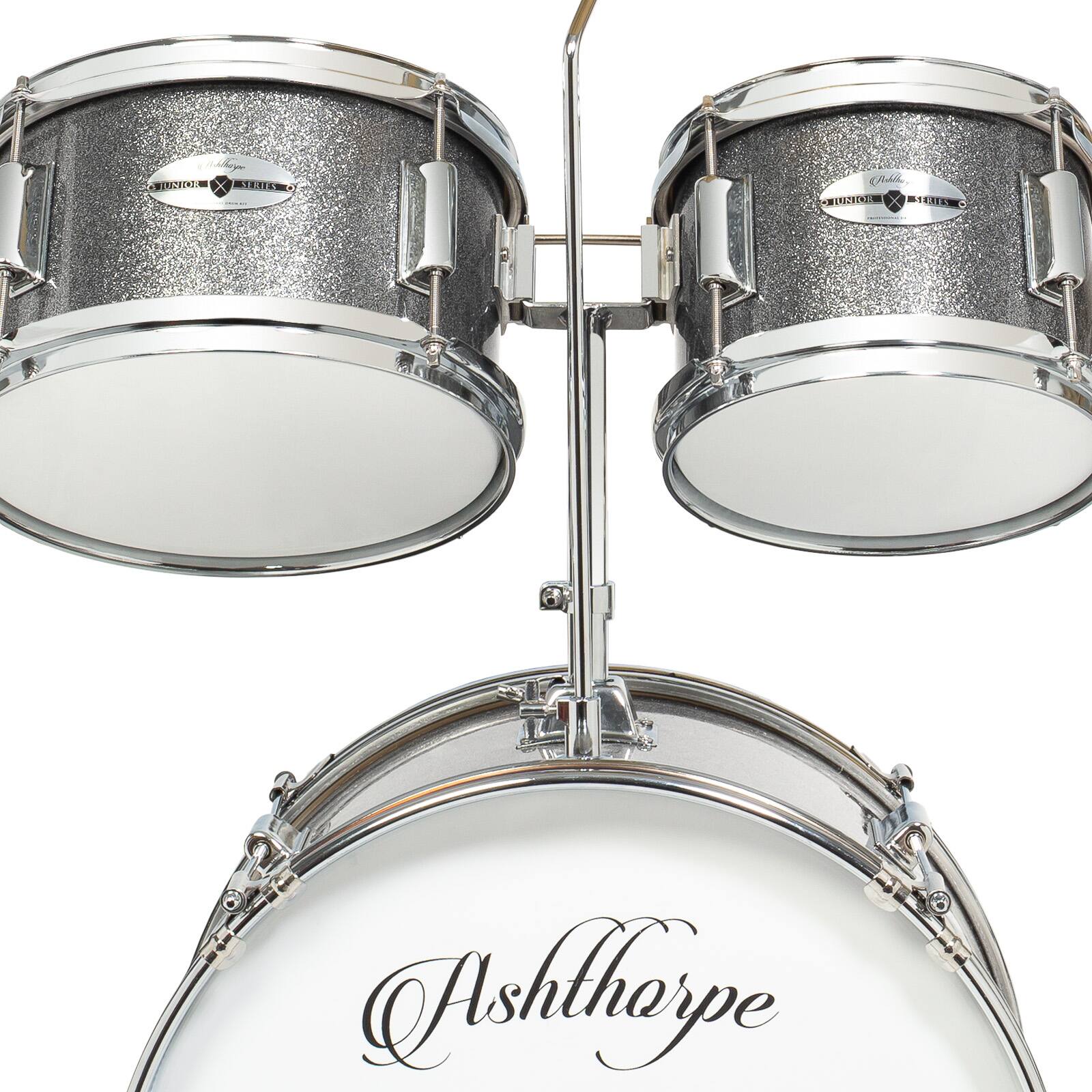 Ashthorpe Beginner Drum Kit with Brass Cymbals (Set of 5) Silver S