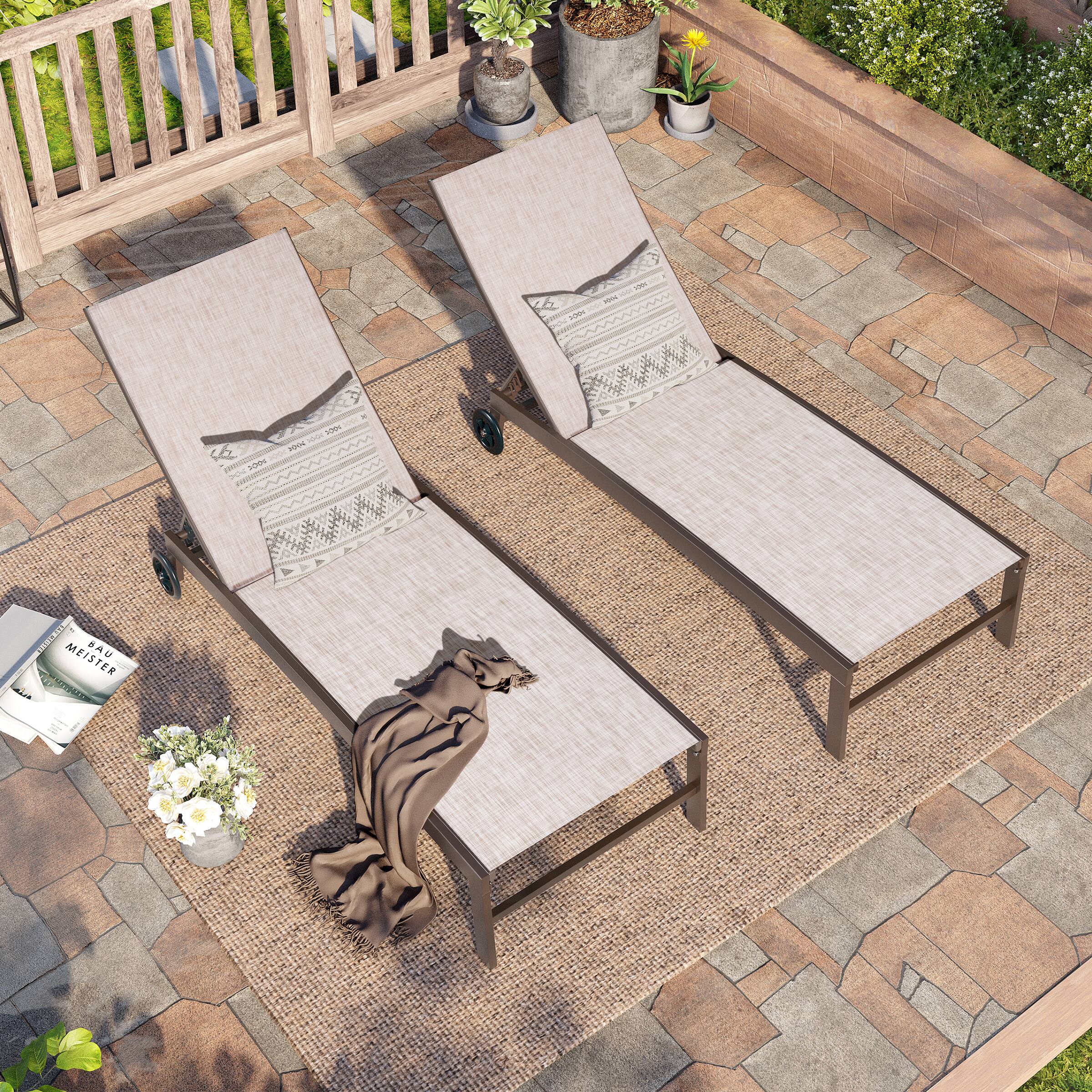 Crestlive Products - Outdoor Wheel Adjustable Chaise 5 Reclinig Position Aluminum Sun Lounger - Beige price history on PriceWatchPro