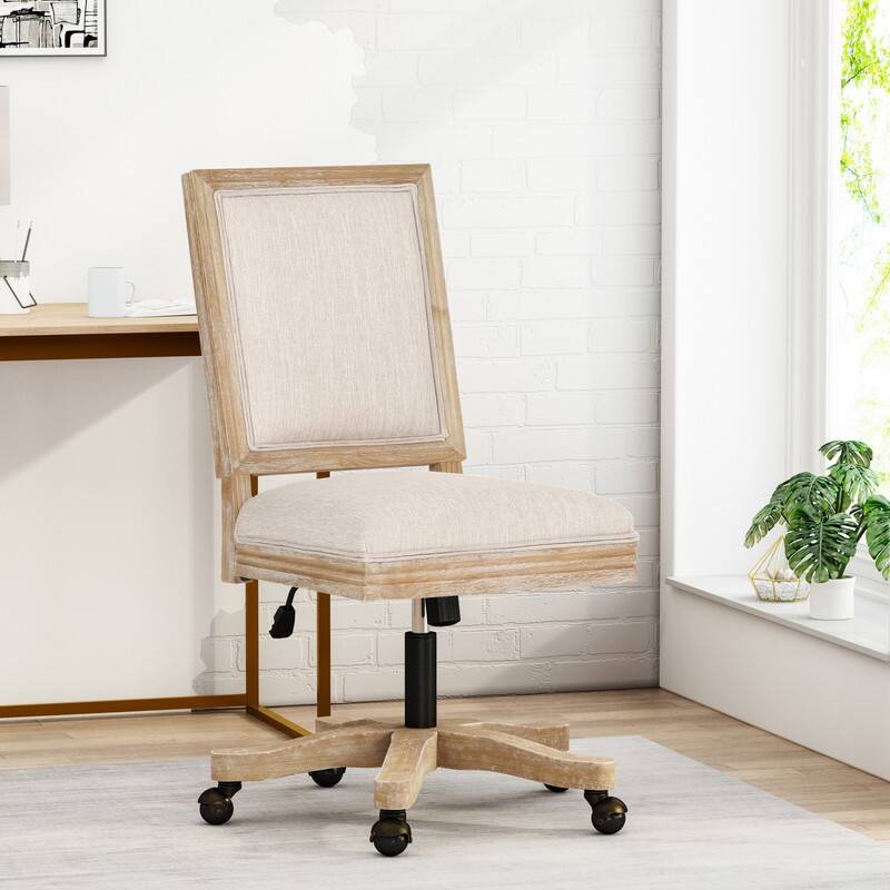 Alt View 1. HTUTWOO - Rubber Wood Swivel Office Chair, Adjustable Height ,Armless Desk Chair, Ideal for Home Office,Bedroom,Study - Beige.