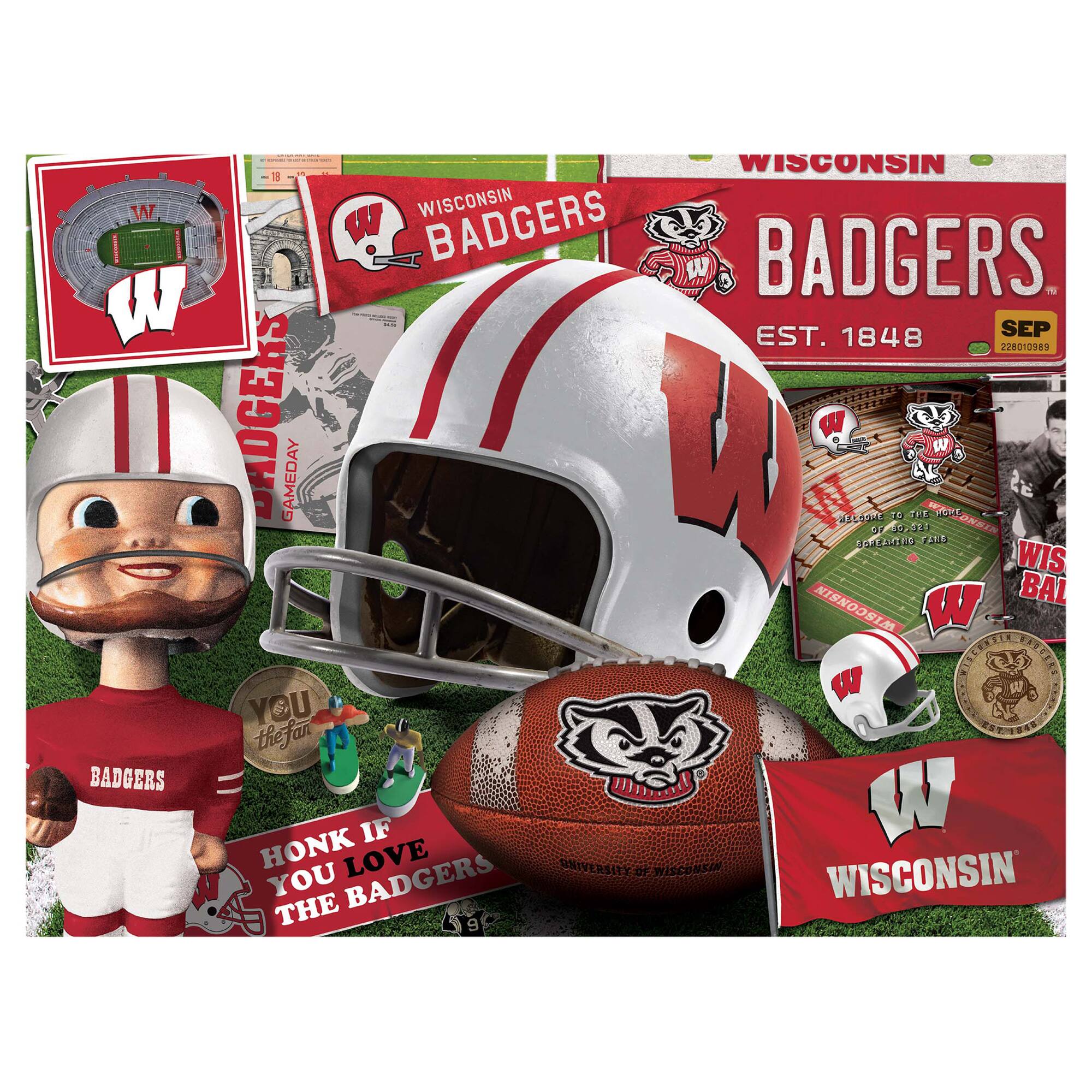 WISCONSIN BADGERS  
EST. 1848  

WISCONSIN BADGERS GAMEDAY  
SEP 22801089  

HONK IF YOU LOVE THE BADGERS  

WISCONSIN BADGERS  
YOU THE FAN  

WISCONSIN BADGERS  
WIS BAL  

WISCONSIN  
UNIVERSITY OF WISCONSIN  

WISCONSIN BADGERS  
WELCOME TO THE NORTH  
HOME OF THE BADGERS