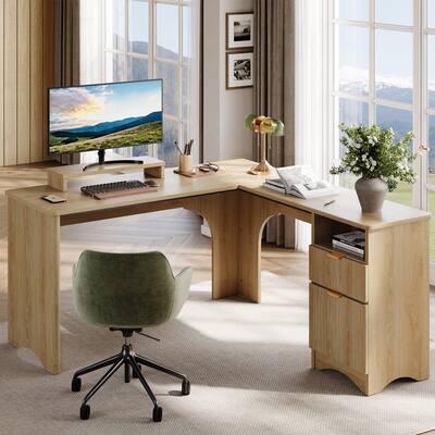 Bestier 55 Inch L Shaped Computer Desk with File Drawer and Bestier 55 Inch L Shaped Computer Desk with File Drawer and