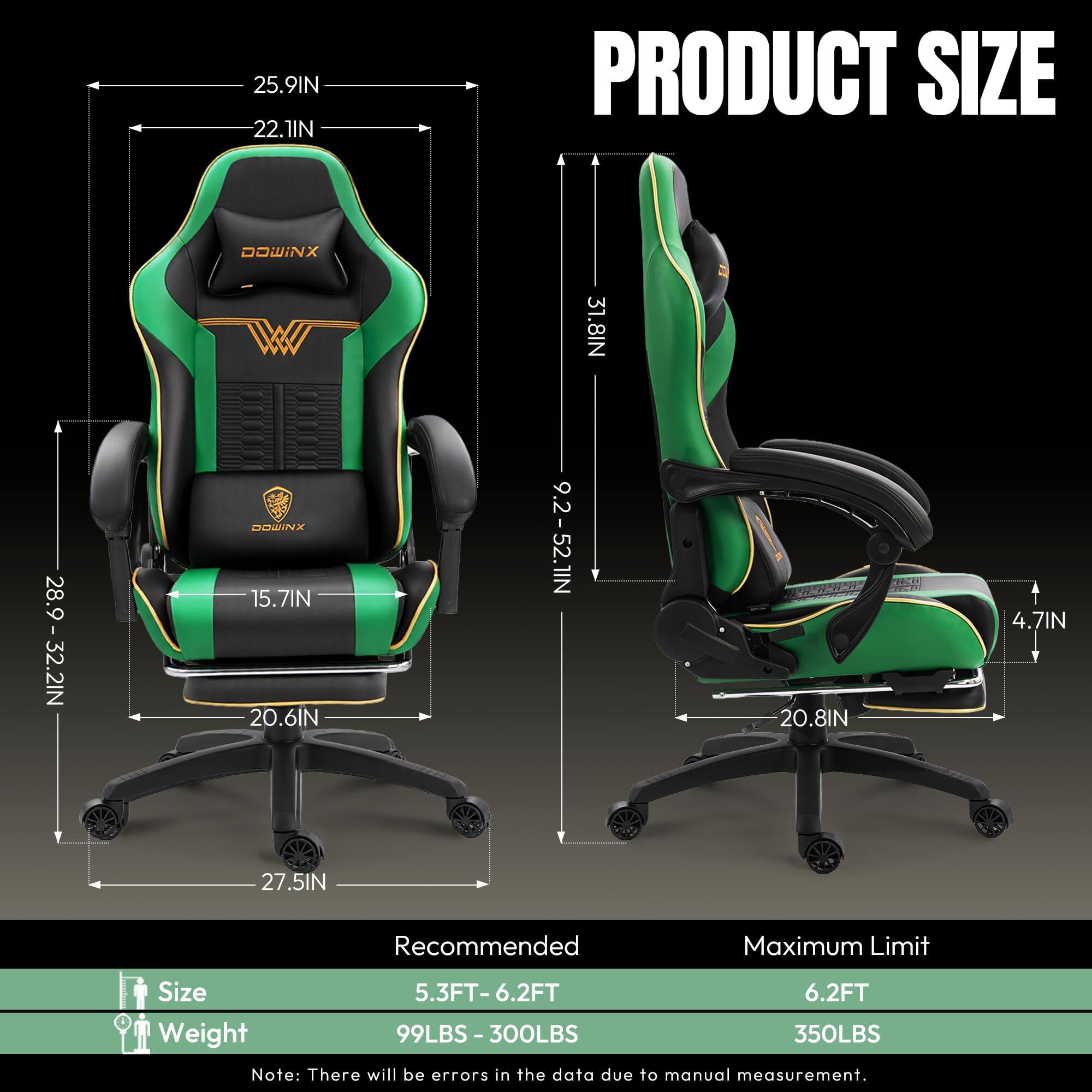 25.9IN  
22.1IN  
PRODUCT SIZE  
DOWINX  
31.8IN  
28.9-32.2IN  
15.7IN  
20.6IN  
9.2-52.1IN  
20.8IN  
4.7IN  
27.5IN  

Recommended Maximum Limit  
Size: 5.3FT-6.2FT  
Weight: 99LBS-300LBS  
Maximum Limit: 6.2FT  
Weight: 350LBS  

Note: There will be errors in the data due to manual measurement.