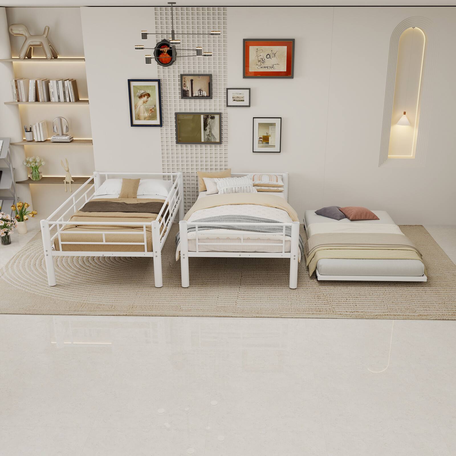 Alt View 9. Loheer - Loheer White Metal Triple Bunk Bed Twin Over Twin Over Twin Separable Space Saving Iron Frame - White.