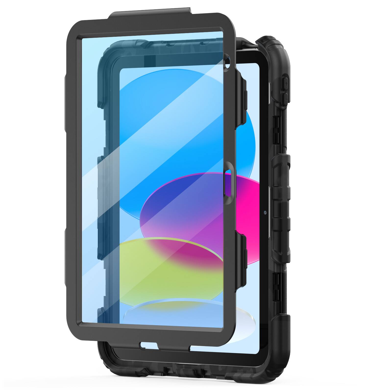 Back. Dteck - for Apple iPad (A16) 11" 2025 & iPad 10th Gen 2022 Heavy Duty Case,Rugged Stand Cover with Screen Film+Shoulder Strap - Black.