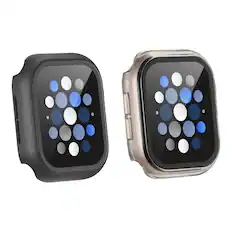 Front. Insignia™ - Bumper with Glass Screen Protector for Apple Watch 42mm - Black and Clear.