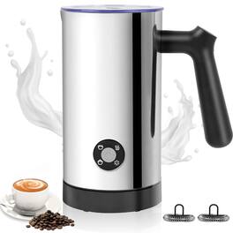 GlowWise - 4-in-1 Milk Frother Steamer, 10.6oz Hot & Cold Foam Maker for Lattes, Ceramic Lining Interior - Silver