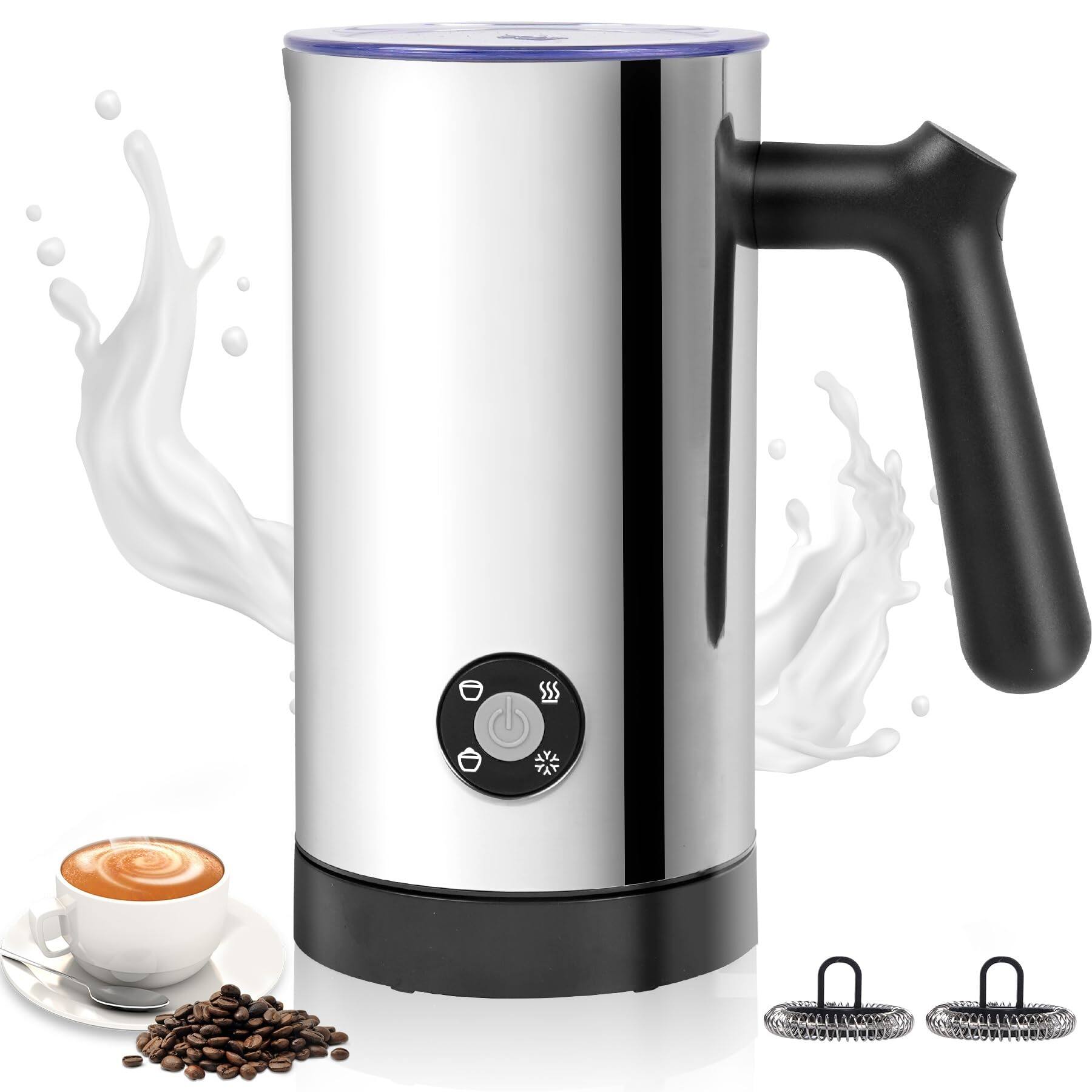 Front. GlowWise - 4-in-1 Milk Frother Steamer, 10.6oz Hot & Cold Foam Maker for Lattes, Ceramic Lining Interior - silver.