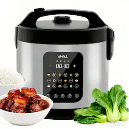 WHALL - Rice Cooker – 10-Cup Uncooked / 20-Cup Cooked Capacity, Multi-Function Steamer, Slow Cooker - Stainless Steel