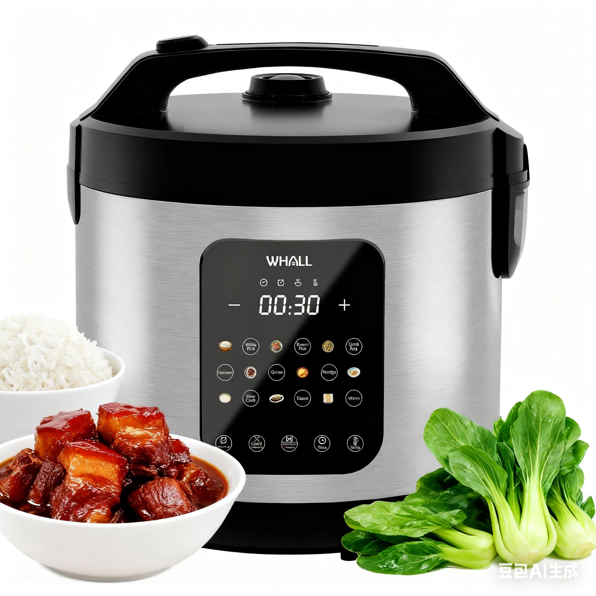 WHALL - Rice Cooker – 10-Cup Uncooked / 20-Cup Cooked Capacity, Multi-Function Steamer, Slow Cooker - Stainless Steel