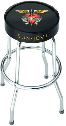 PopMarket - Bon Jovi - Rocksax - Bon Jovi - Dagger Logo - Bar Stool With Swivel Seat (Black/Chrome) - Multicolor