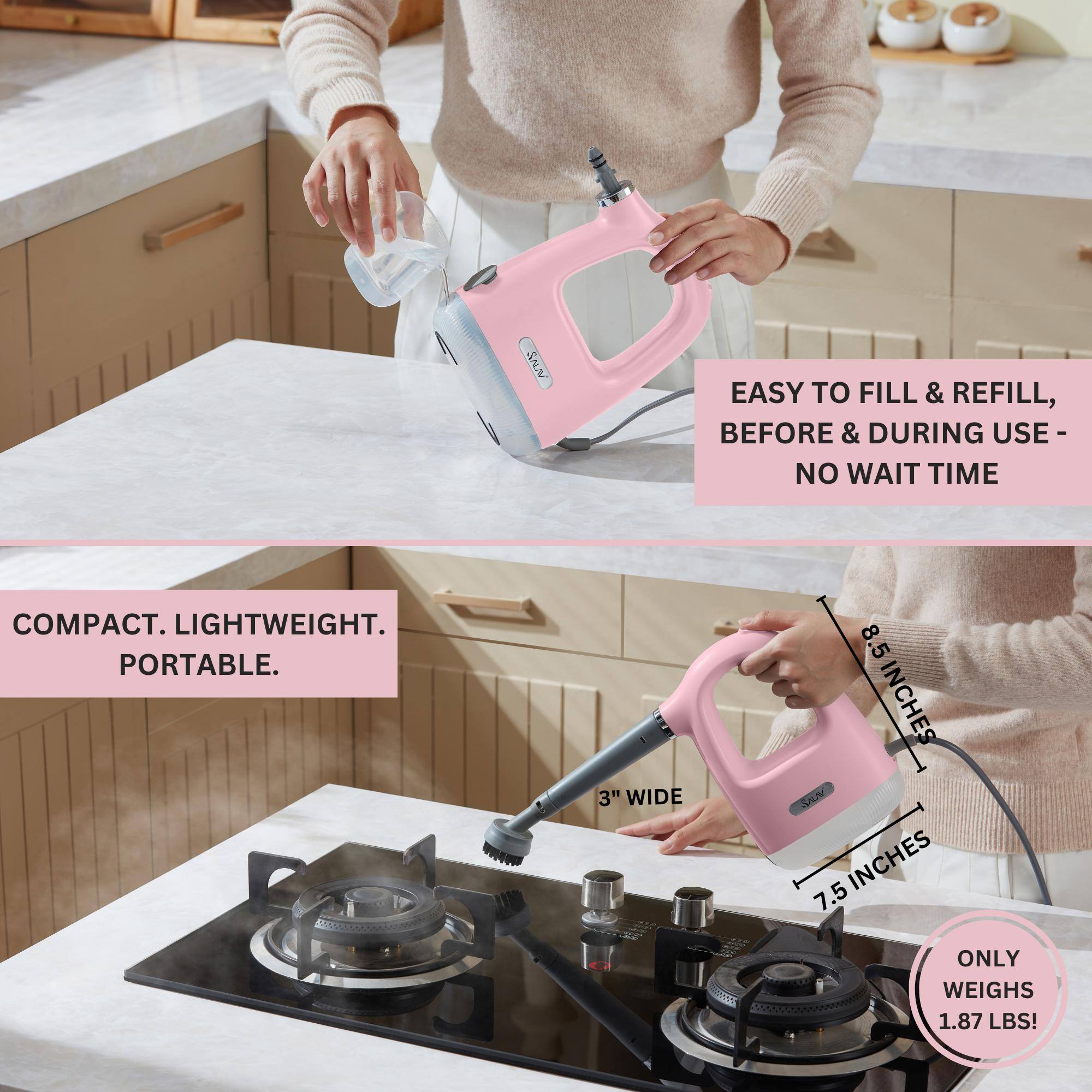 SALAV Handheld Compact CleanSteam Steam Cleaner with 10Pc