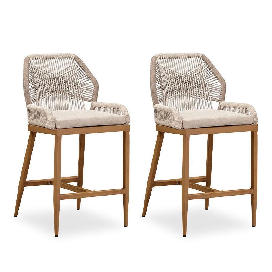 Alt View 8. PURPLE LEAF - Outdoor Bar Stool Set of 2, Wicker Rattan Bar stools with Back Aluminum Outside Garden Patio Bar Chairs - Teak-twill-Counter Height.