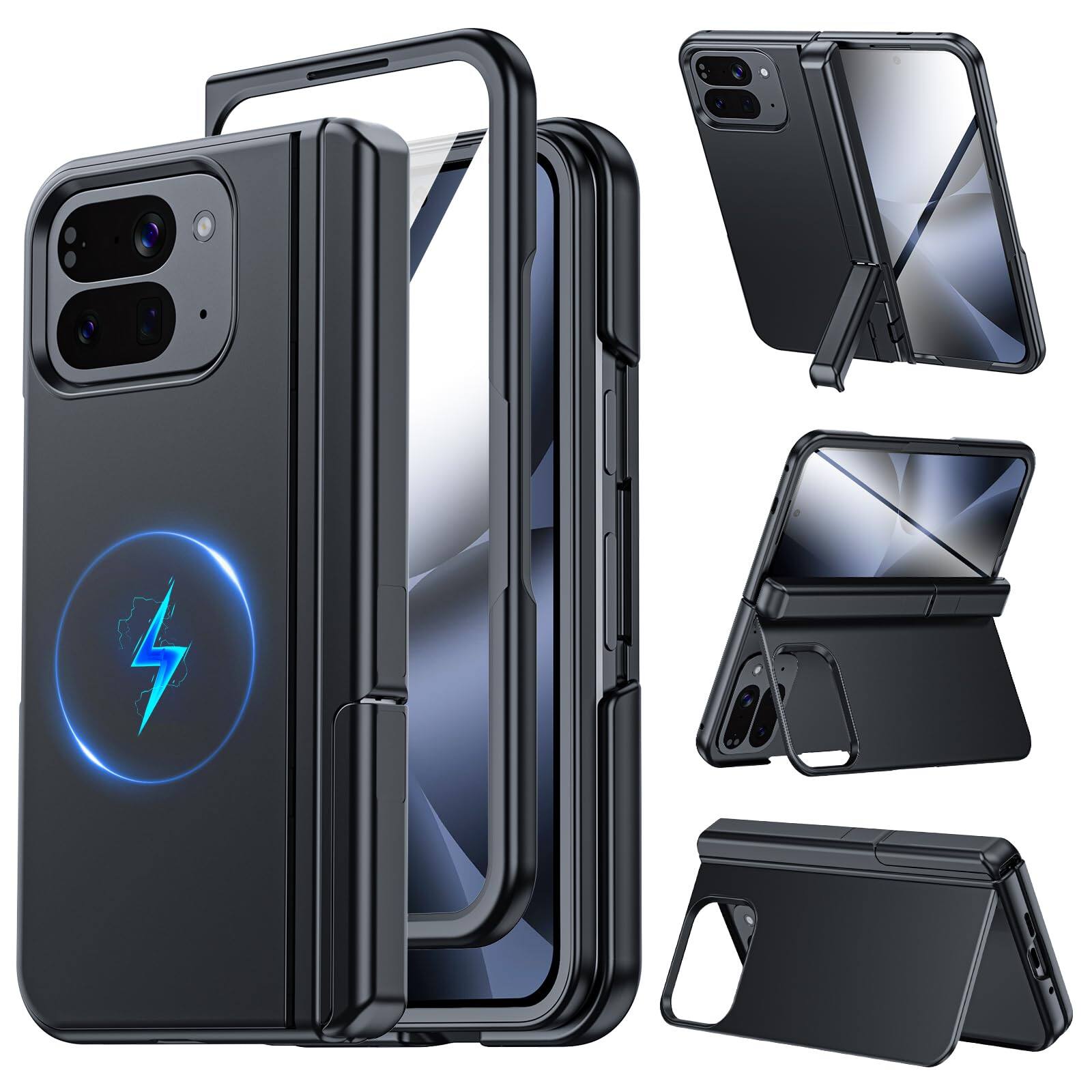 Jadie Link - Cenmaso Pixel Pro Case Card Holder Cards Sliding Camera Cover Kickstandrfid Blocking Drop Protection Tpu Edge Wallet - Black+Dual Kickstand-Pixel 10 Pro Fold Case