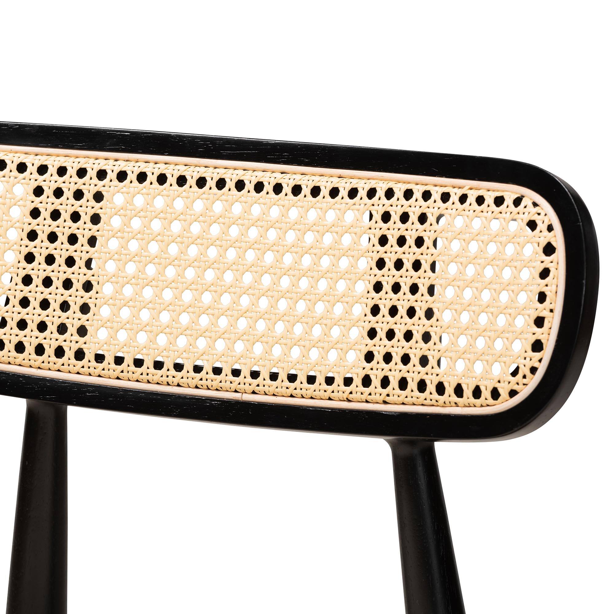 Back. Baxton Studio - Tarana Mid-Century Modern Cream Fabric and Finished Wood 2-Piece Dining Chair Set - Cream/Black/Light Brown.